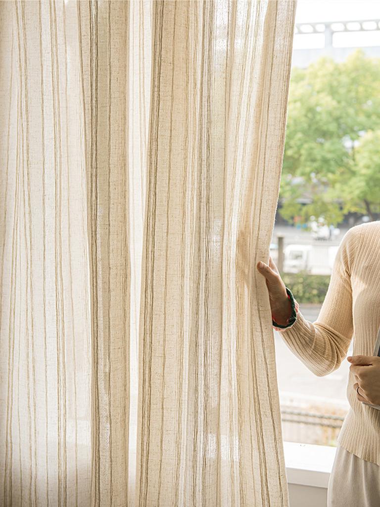 1pc Linen Blackout Mori Style Simple Solid Color Beige Sheer Curtain for Home Living Room House Decor Breathable Moaquito proof