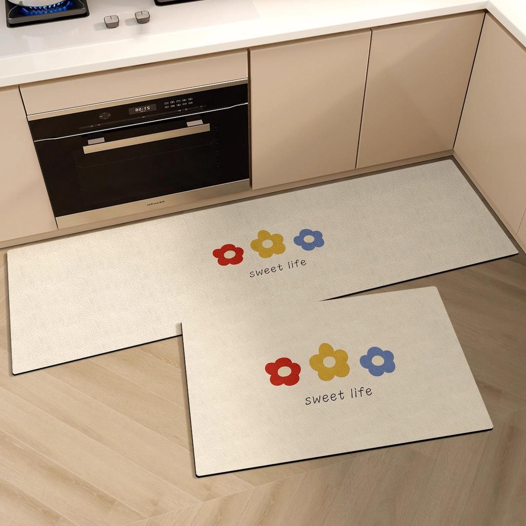 Floral Kitchen Carpet Non-slip Waterproof Oil-proof PVC Leather Washable Kitchen Rug Long Strip Runner Floor Mat Home Decoration