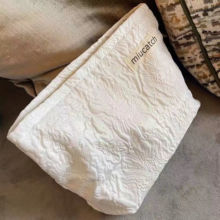 Ins, Niche, Corduroy, Contrasting Stripes, Makeup Bag, Portable, Travel Bag, Storage Bag, Toiletries Bag