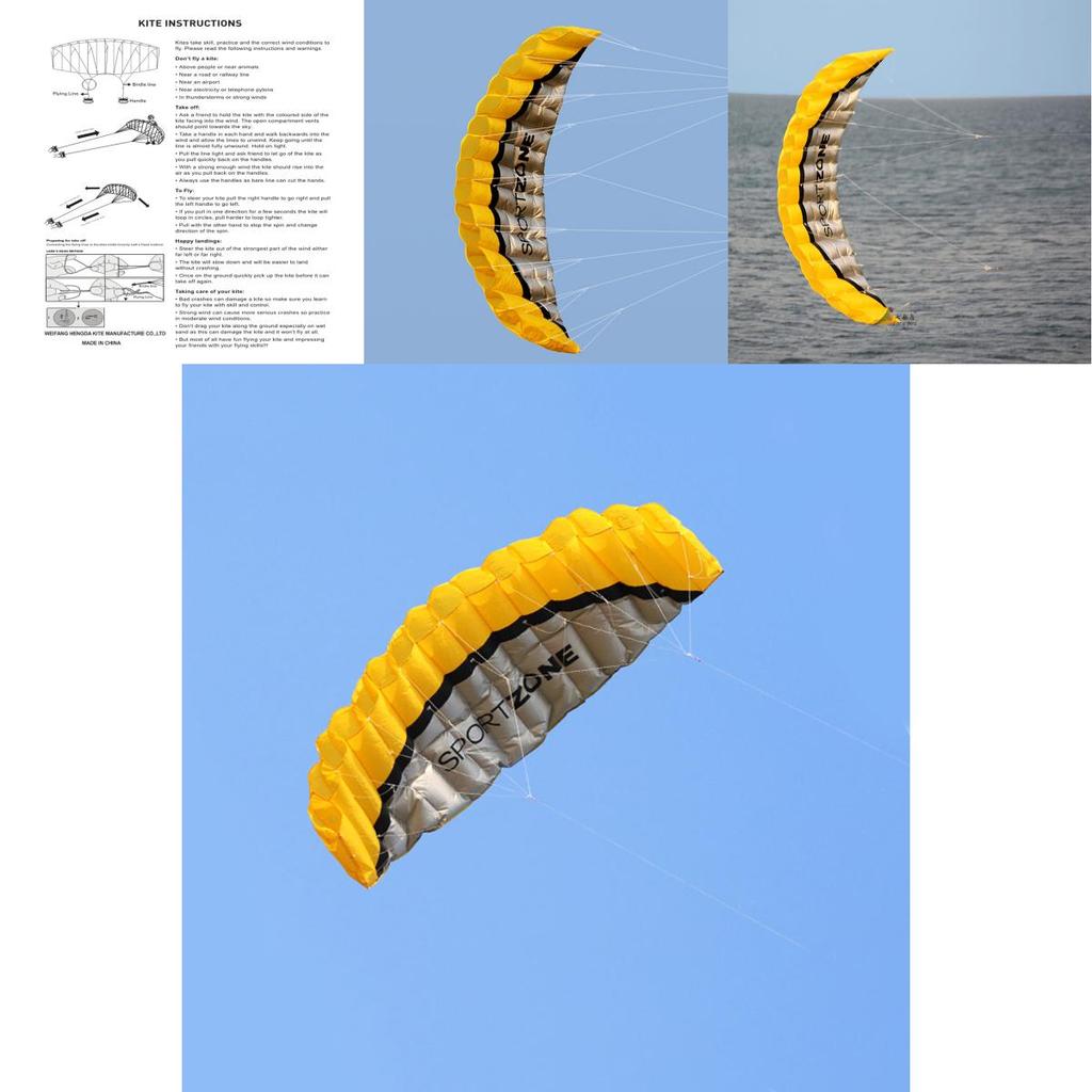 Stunning 2.5m Dual Line Parafoil Parachute Yellow Kite Perfect For Beach Adventures