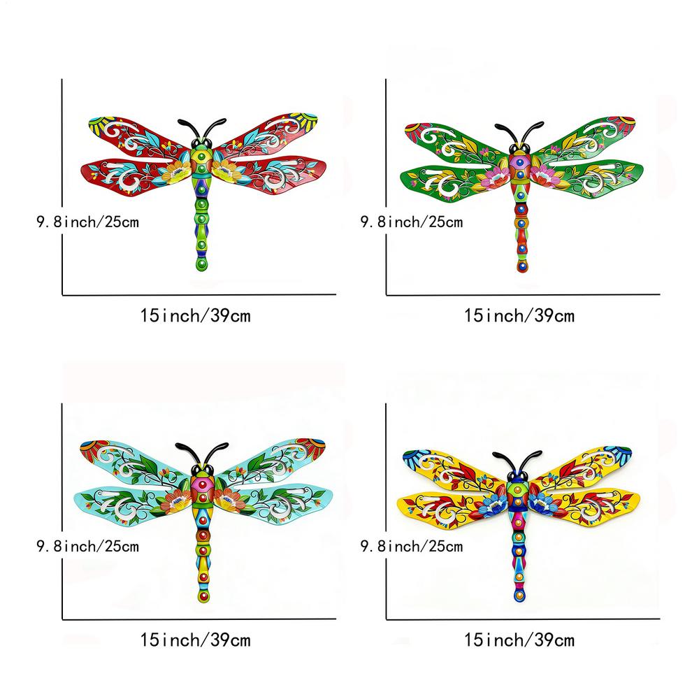 1pc Dragonfly Decoration Iron Art Wall Decor Retro Metal Dragonfly Rustproof Color Painted Fence Decoration Garden Statue Craft