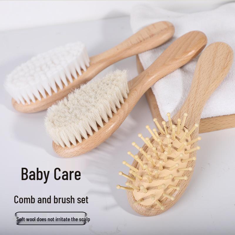 Beech Wood Soft Baby Scalp Massage and Care Brush Set