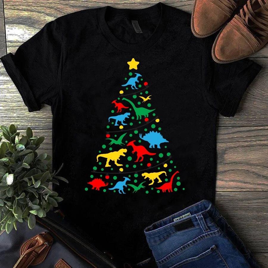 Men s and Women s T-shirts Dinosaur Christmas Tree Xmas Cute Gift M