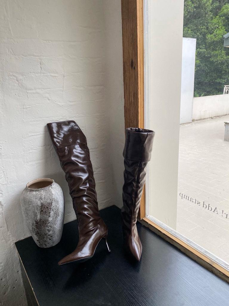 2025 new European and American style pointed and thin piled up over the knee two wear high-heeled boots