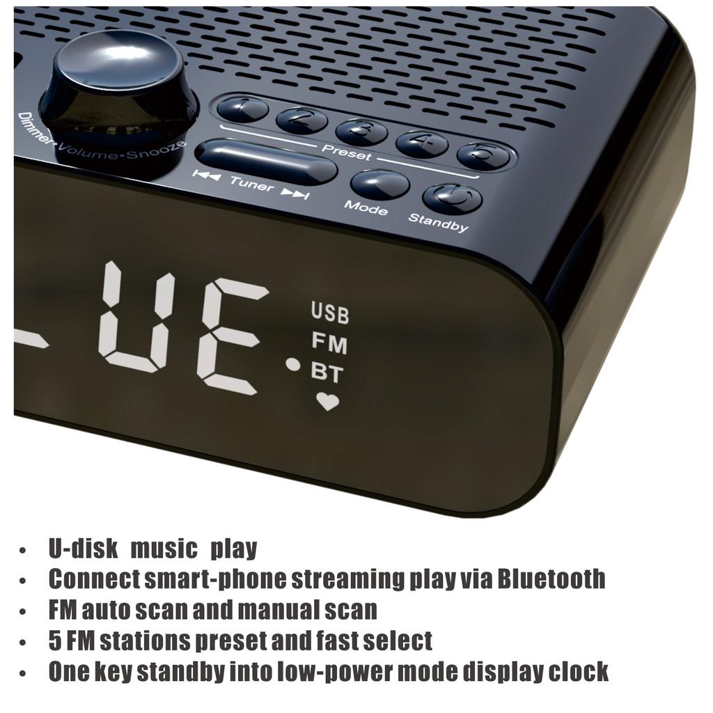 Mini FM Radio Portable Dual Alarm Clock FM Radios Receiver Wireless Bluetooth Speaker MP3 Music Player Support U Disk Play