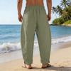 Men Casual Loose Fit Drawstring Waistband Lightweight Breathable Cotton Linen Blend Jogger Pants with Side Pockets and Ankle Slits