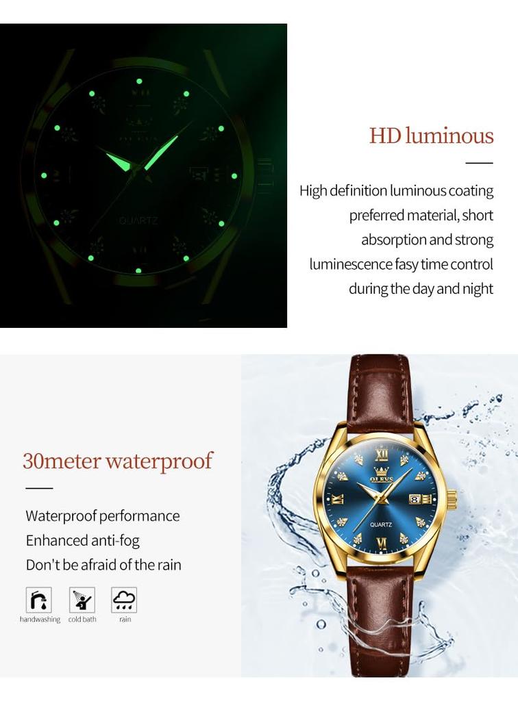 OLEVS Women's Watch Japanese Quartz Stainless Steel Band Classic Dial Luminous 30M Waterproof Business Ladies Watch Popular Stylish Cute Gift