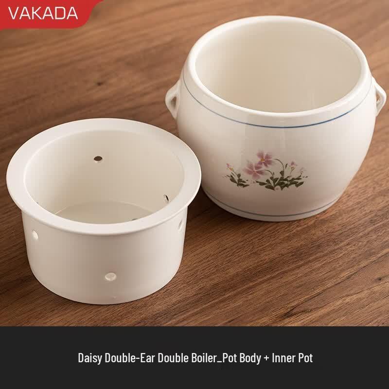 VAKADA Ceramic Double Boiler Stew Pot, 1500ml