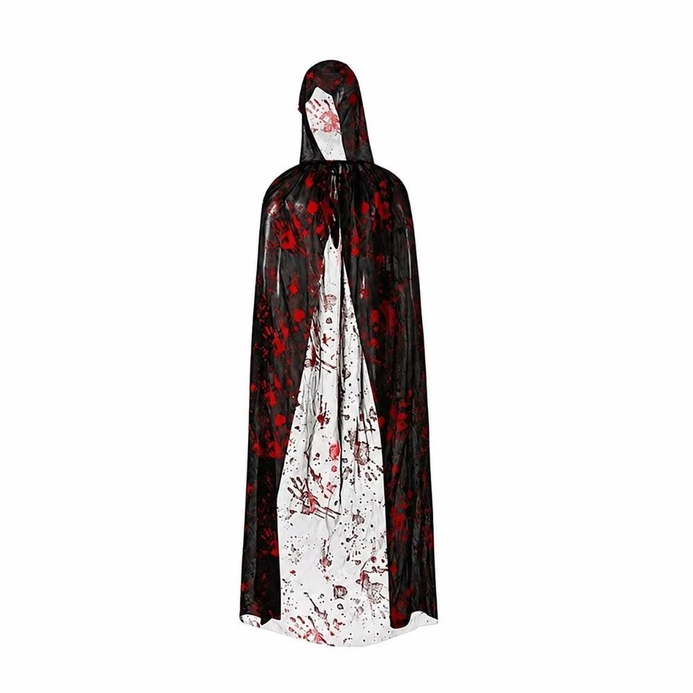 Stretchy Fit Blood Stained Cape Hooded Design Cosplay Costume Cloak for Haunted House Games