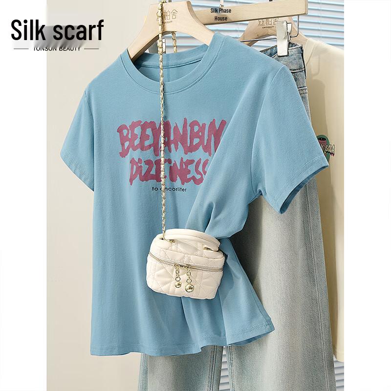 Women s Slim-Fit Letter Print Crew Neck T-Shirt XL