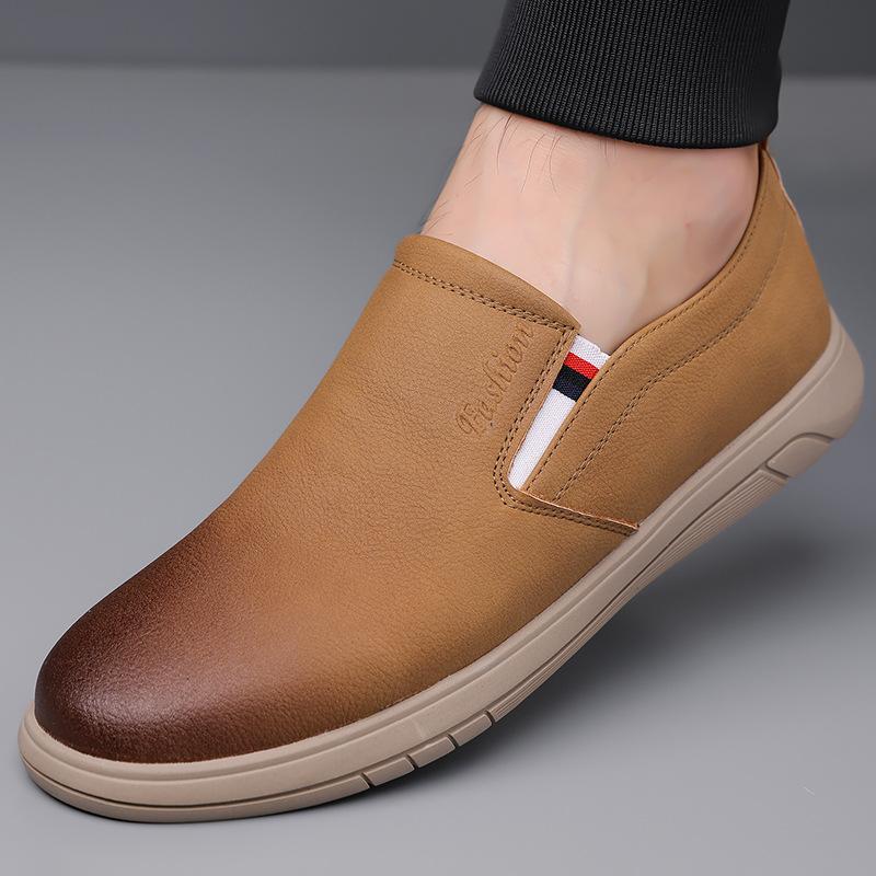 

2025 новые ленивые туфли на одной педали желто-коричневые повседневные кожаные мужские износостойкие на толстой подошве износостойкие кеды модные лоферы 38 коричневый