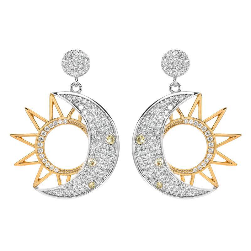 

Корейские двухцветные серьги с цирконами в виде солнца и луны