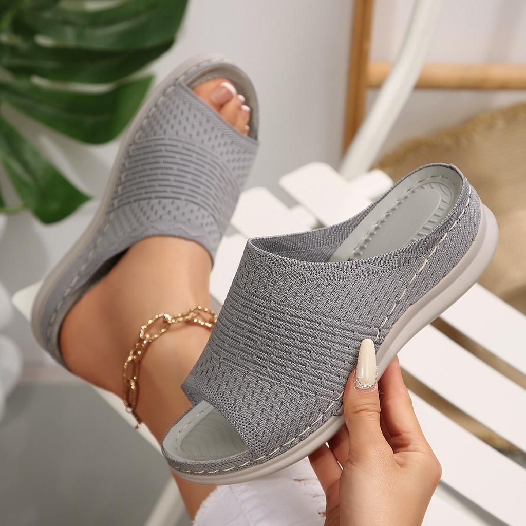 Platform Sandals Elastic Flying Fabric Breathable Slippers Soft Sole Casual Beach Slippers
