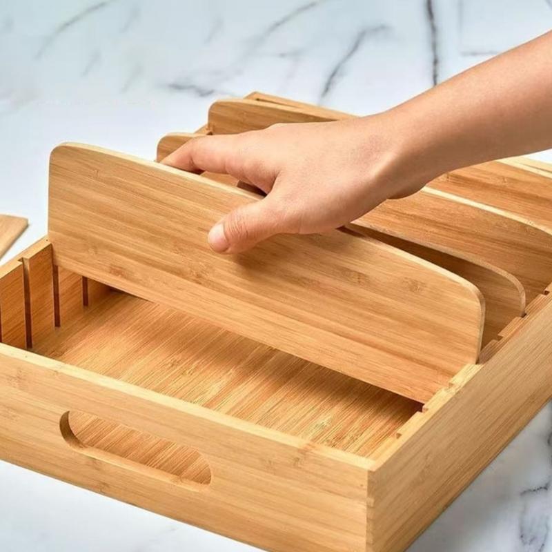Kitchen Countertop Storage Rack for Pot Lids, Cutting Boards and Trays, Wooden Tiered Holder with Open Access and Vertical Space Saving Layout