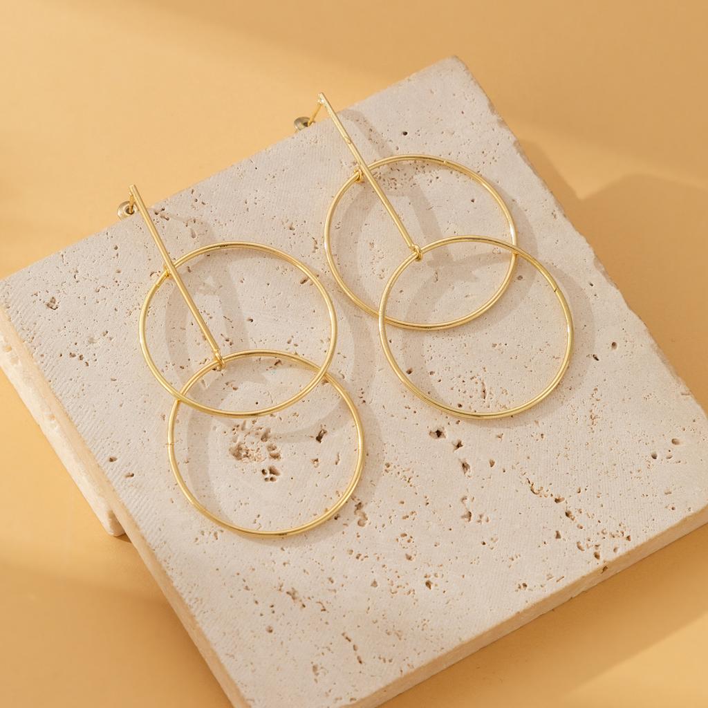 Modern Brass Geometric Circle Earrings Double Hoops Elegant Jewelry Fashion
