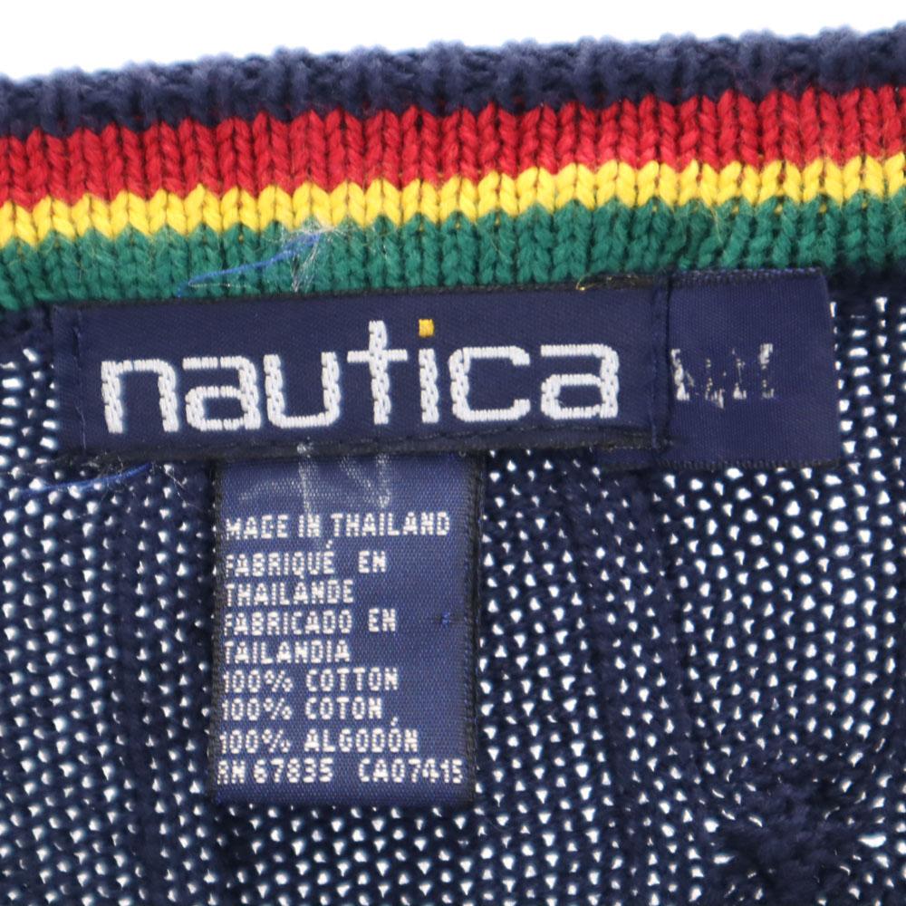 NAUTICA 90s Cotton Old By color Long sleeve sweater M Navy knit Men's Used