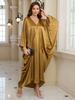 EDOLYNSA 2024 Eleganter Übergrößen-Kaftan Damen Retro V-Ausschnitt Fledermausärmel Langes Kleid Sexy Strand Badeanzug Überwurf Q1793-8783
