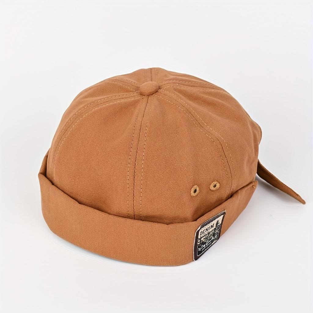 Men's Trendy Brimless Docker Hat Vintage Rolled Edge Skull Cap Adjustable Breathable Sailor Hip Hop Beanie