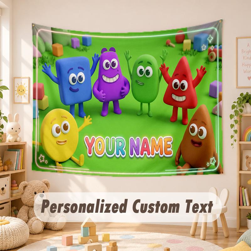 Arazzo con Testo Nome Personalizzato, Appeso a Parete Boho Alphablocks, Arazzo Decorativo per Sfondo Stanza