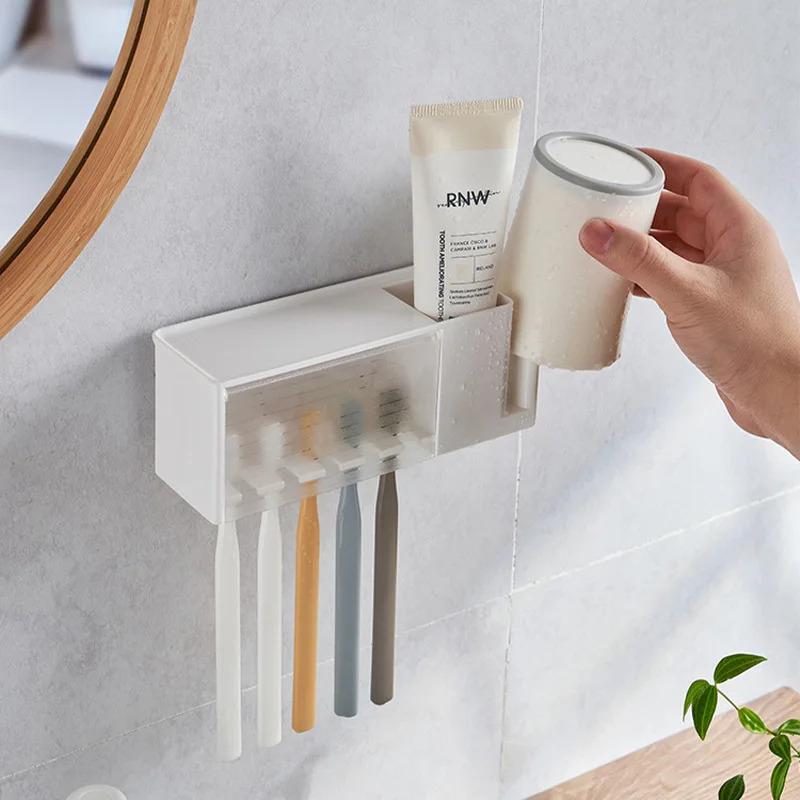 Badezimmerregale Wandmontage Zahnbürsten-Zahnpasta-Halter Saugknopf Aufbewahrungsregal Toilettenartikel-Organizer Badezimmerzubehör