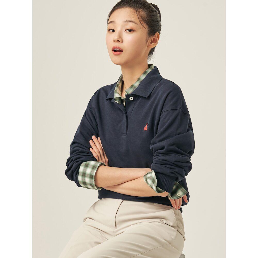 Binpolleidiseu Cotton Blend Long Sleeve Polo Shirt Navy (Bf5841C01R)