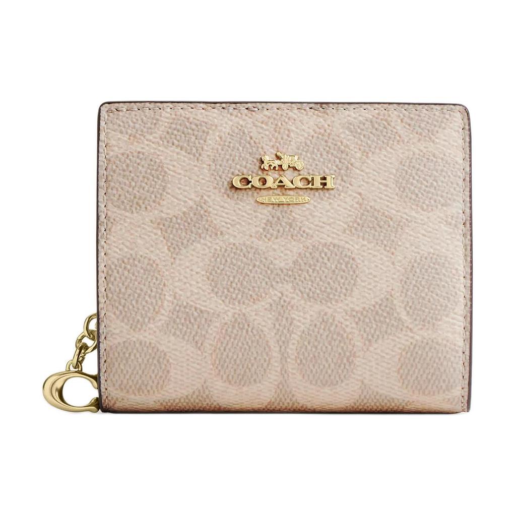 COACH Snap Wallet Coated Canvas Wallet Womens Sand
