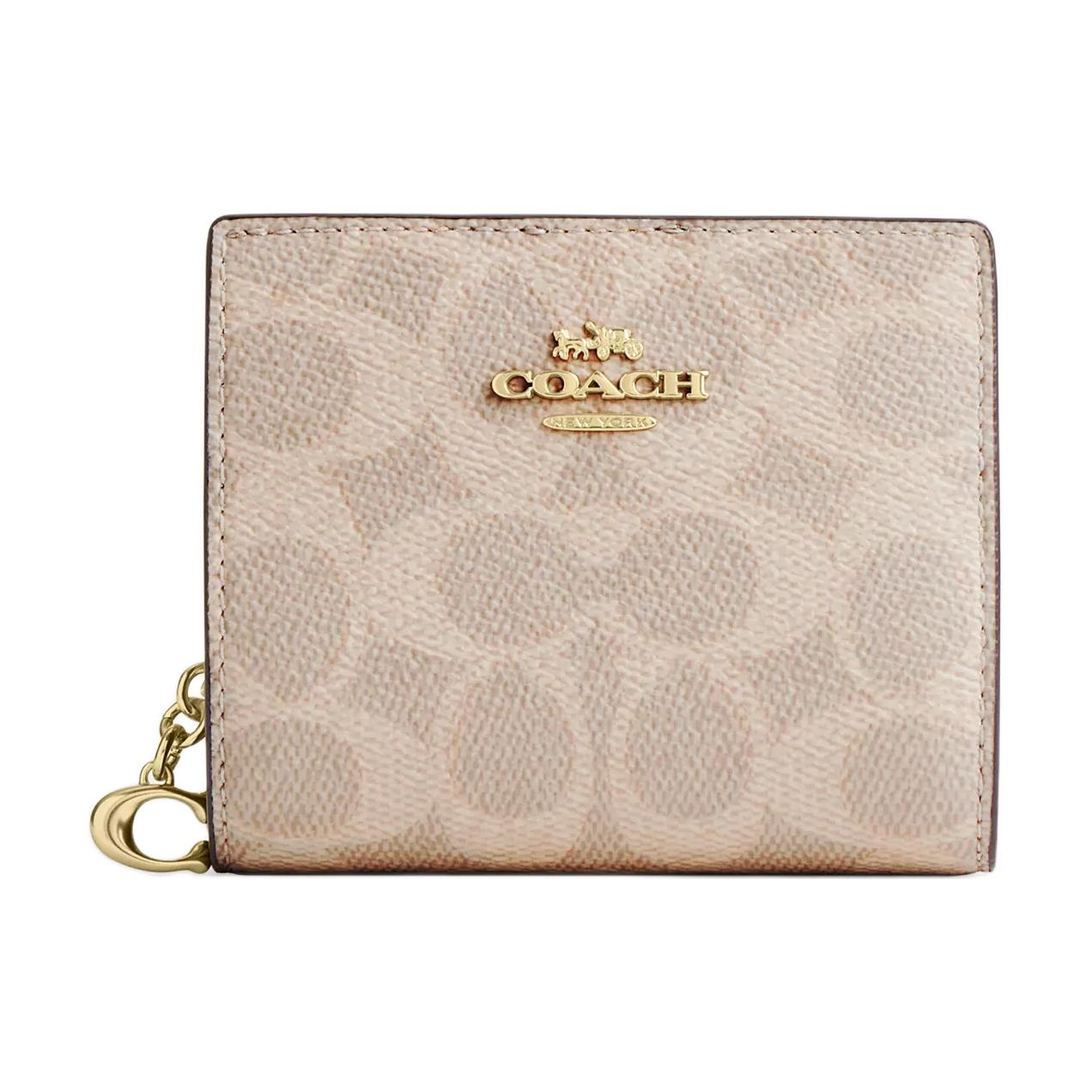 Coach Snap Wallet 11 Gold Logo Snap Closure Coated Canvas Wallet Women wallet Beige CW789-IMXDM Sand