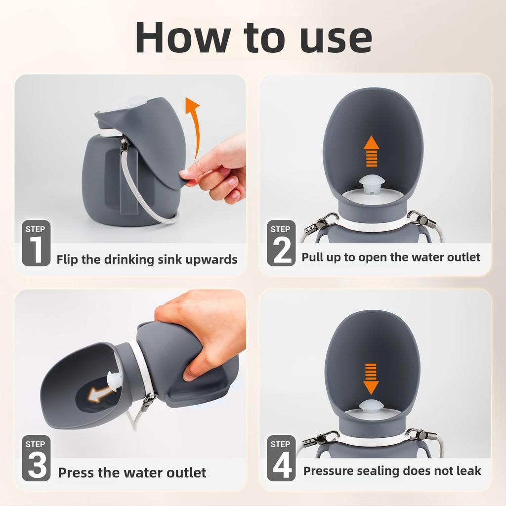 2-in-1 Silikon Hundewasserflasche, Faltbar Auslaufsicher BPA Frei Tragbare Haustierflasche Mit Karabiner Zum Wandern Autoreise Training 800ml