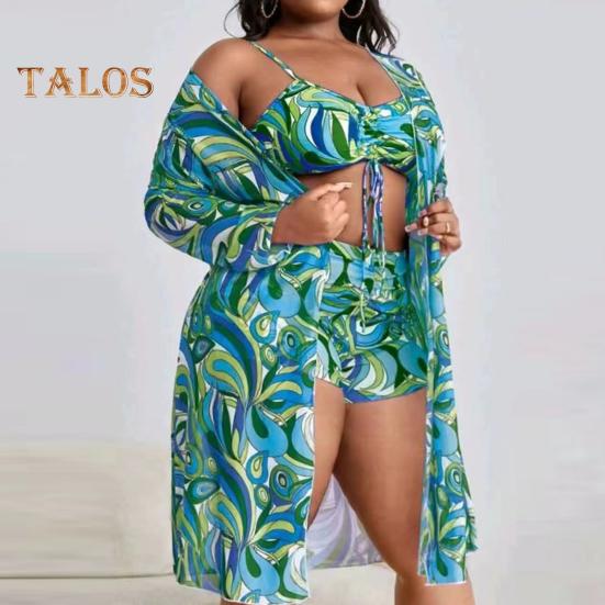 3Pcs/Set Women Sexy Bikini Set Print Sling Bra High Waist Swimming Trunks Sunscreen Cardigan Set Quick Drying Swimsuit Beachwear