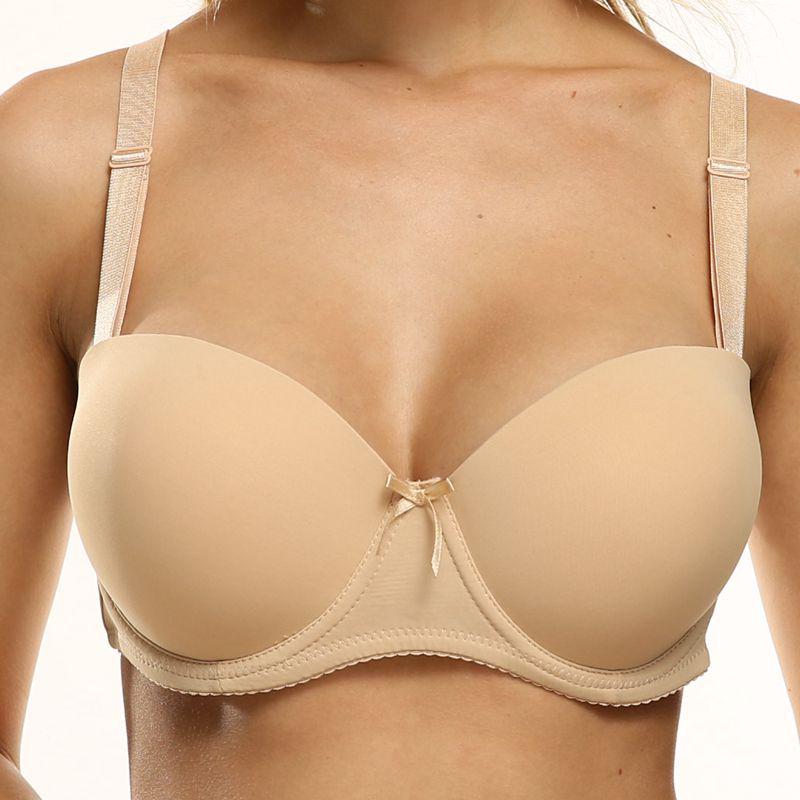 New D cup strapless large size bra with silicone strip gathered thin half cup one piece seamless underwear wholesale