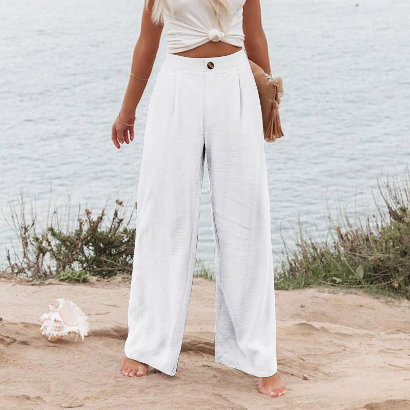 Pantaloni Lunghi Comodi a Vita Alta con Bottoni ed Elastico, Pantaloni Casual Larghi Dritti da Donna, Estate 2026