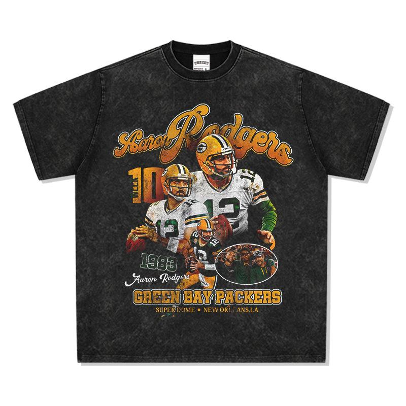Short Sleeve Aaron Rugby Vintage Rogers T-Shirt Aaron Washed Rodgers Printed Top Street Tide S