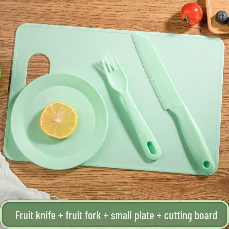 Available Kindergarten Plastic Kitchen & Fruit Knife Set for Kids - Includes Baby Fork & Vegetable Cutting Tools.