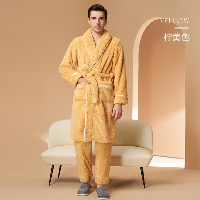2-teiliges Loungewear-Set für Herren aus dickem, weichem Baumwollvlies für Herbst und Winter