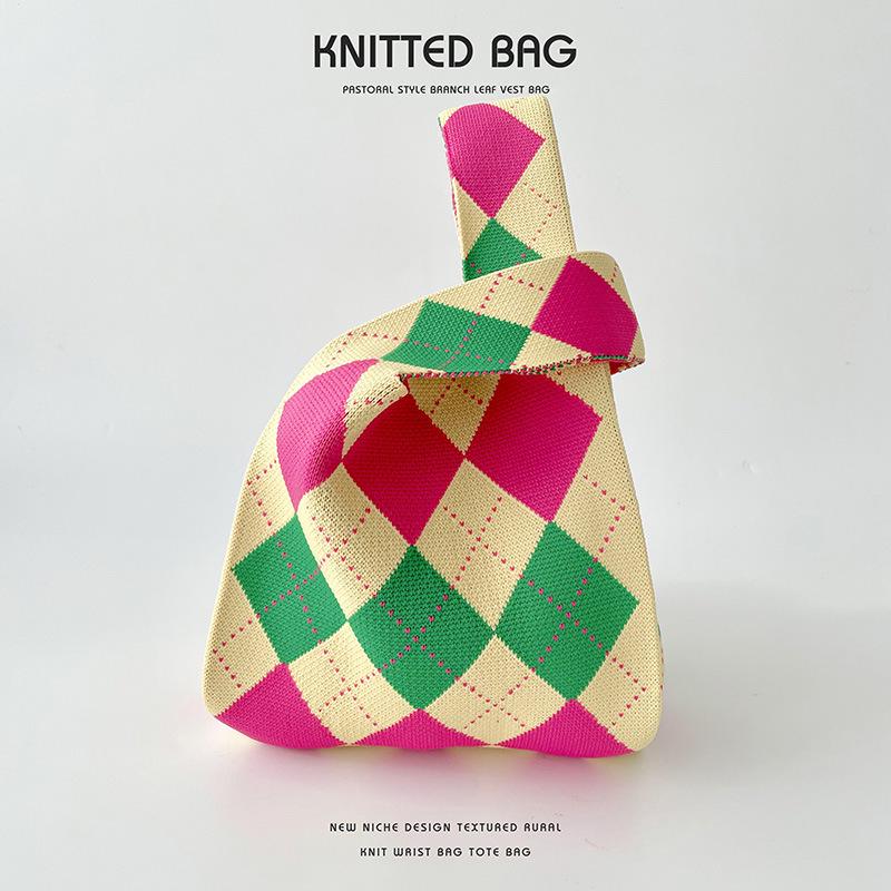 

Стильная вязаная контрастная ромбовидная сумка на одно плечо с большой вместимостью