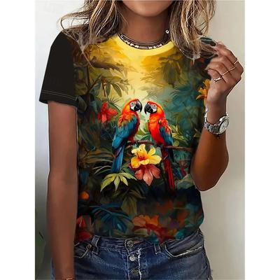 Summer Fashion Women's T-Shirts Funny Animal Hawaii Stylish Printed Casual Short Sleeve Crew Neck Tees Round Neck Regular Tops