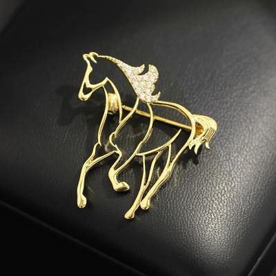 Year of the Horse Exquisite Hollow Diamond-encrusted Golden Horse Brooch Temperament Animal Zodiac Versatile Pin Small Collar Pin Accessories Men's an
