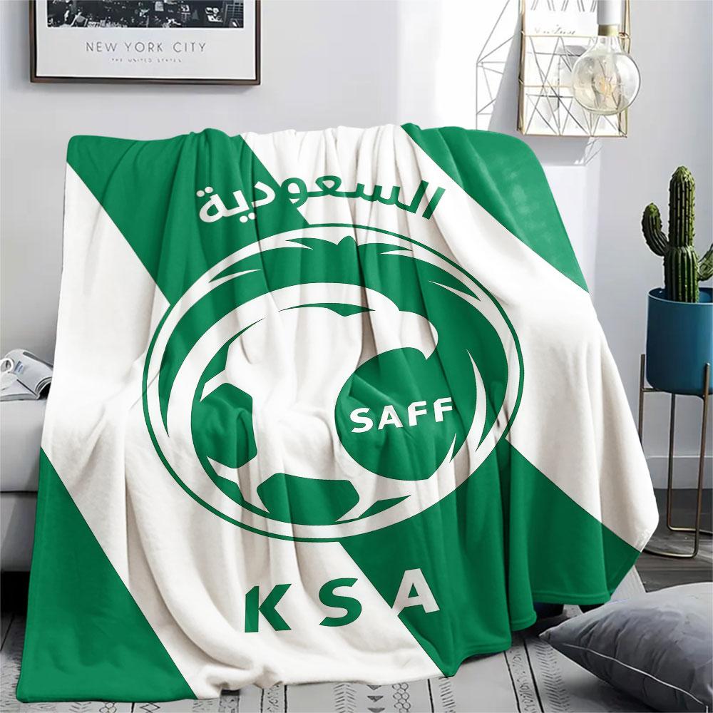 1PC Saudi Arabia National Football Team Patterned Flannel Blanket Suitable For All Seasons for Home Decor Warmth and Comfort Gifts Holiday Present