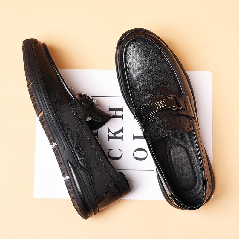 The first layer of sheepskin spring new men's casual leather shoes genuine leather men's shoes medium men's shoes single shoes
