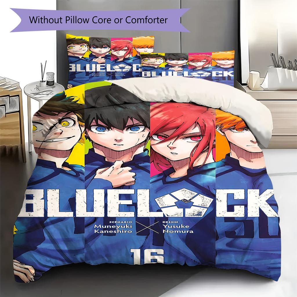 Ložní prádlo s motivem BLUE LOCK, Sada přikrývky, Povlak na přikrývku, Povlak na polštář, Domácí dárek k narozeninám (1 * povlak na peřinu + 2 * povlak na polštář, bez jádra)