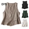 Women's Sleeveless Flax Vest Lightweight Summer Waistcoat with Button Down V Neck Vest Women Accessories