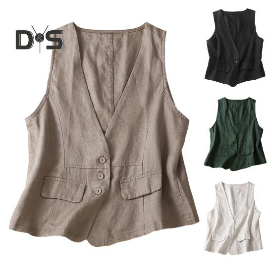 Women's Sleeveless Flax Vest Lightweight Summer Waistcoat with Button Down V Neck Vest Women Accessories