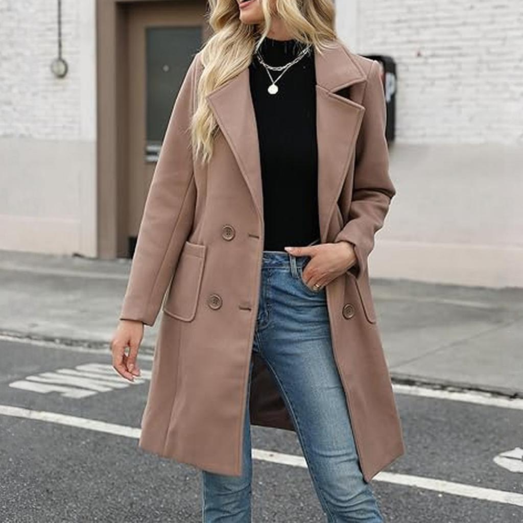 Women's Lapel Mid-length Button-down Woolen Coat