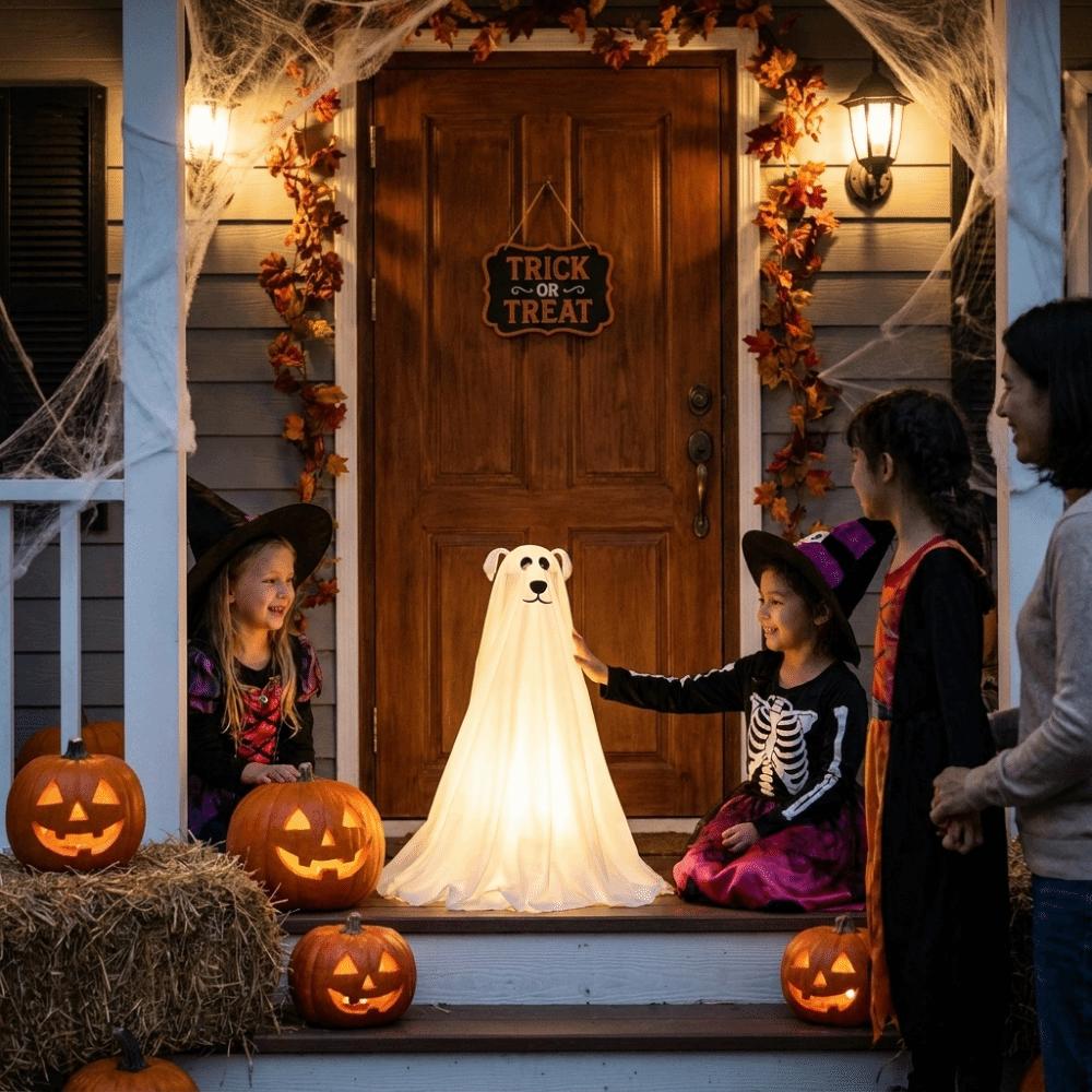 Lumières LED à télécommande Chien Fantôme Autoportant Décoration d'Halloween Accessoire Décoration de Porche Avant