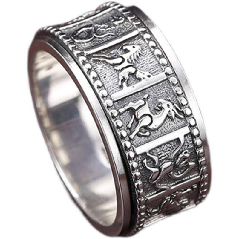 Bague Roue Tournante Zodiac S925 Argent Sterling - Design Doigt Index Unisexe