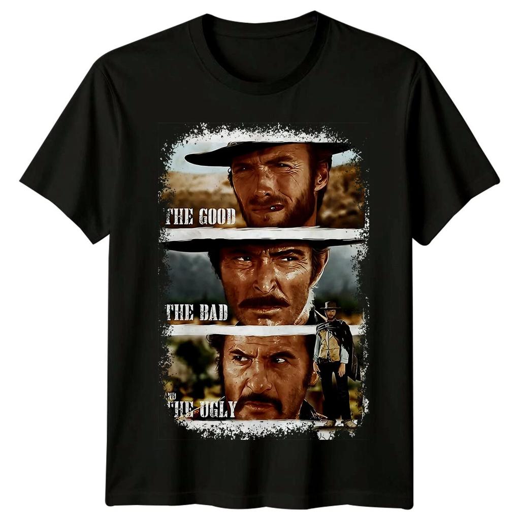 ZX Summer Sale The Good The Bad and The Ugly 1966 Movie Poster Inspired TShirt Retro Tee Mens Round Neck Short Sleeved Shirt