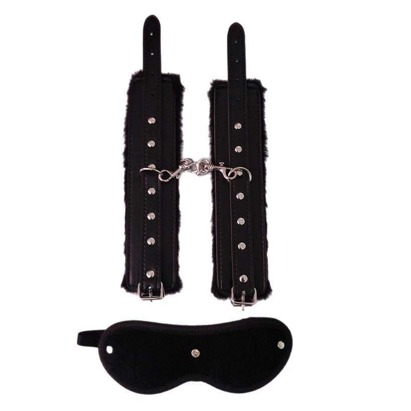 Plush Diamond Eye Mask & Leather Handcuffs Erotic Set