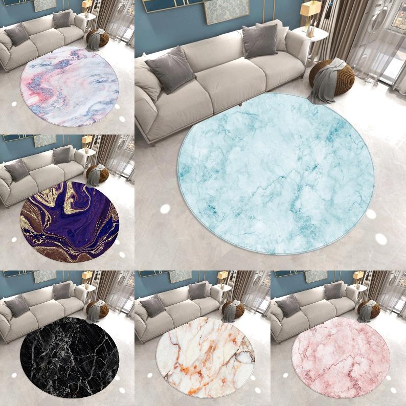 Marble Patterned Circular Carpet Bedroom Mat Dressing Room Living Room Rug Sofa Anti Slip Pad Home Decoration