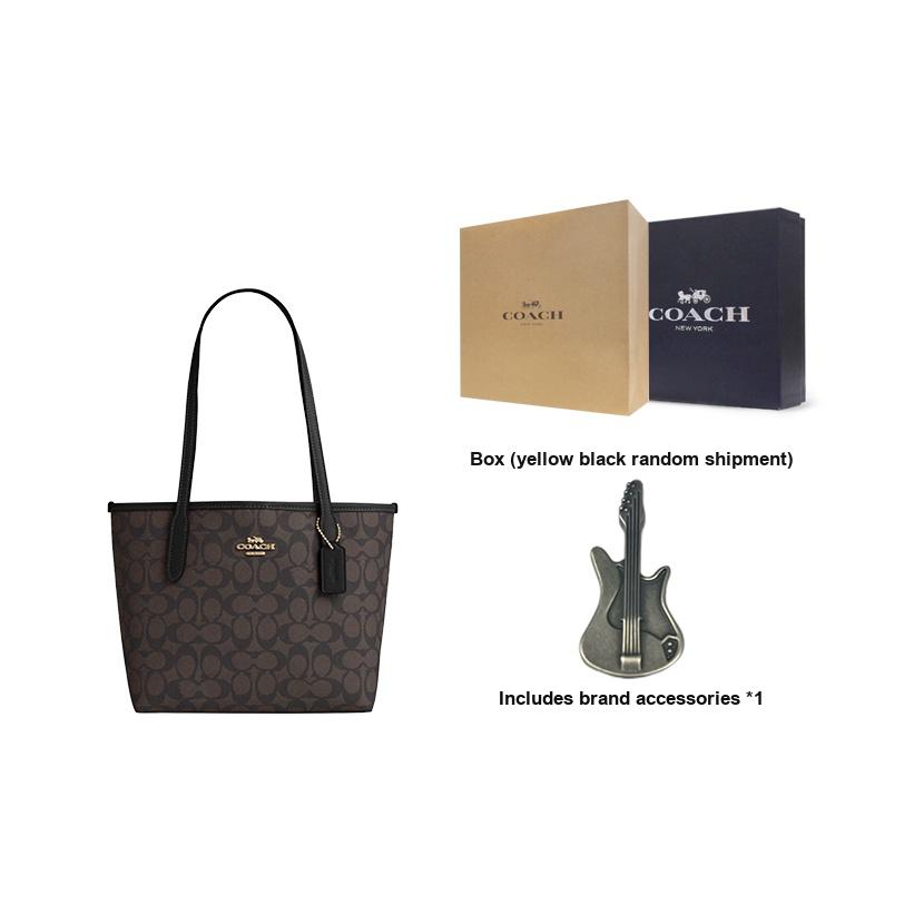 Coach Bolso Tote City 23 Classic Monogram con Logo Metálico Bolso de Compras Bolso de Hombro de Mano Mediano para Mujer Negro Nogal CU759-IMXAQ