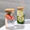 Heat Resistant Glass Cup with Straw 350ML Cold Drinks Cup Juice Cup Milk Cup with Lid Glass Texture Suitable for Drinks
